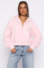 Always First Teddy Borg Boxy Zip Front Hoodie Pink