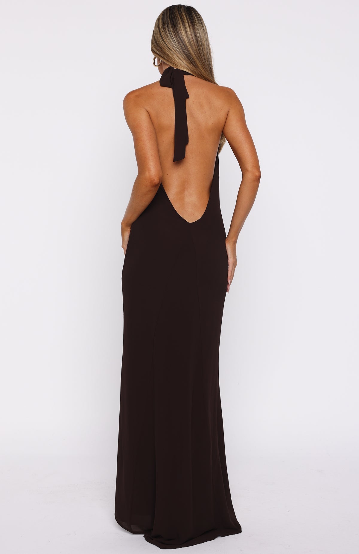 Always In Mode Halter Maxi Dress Chocolate