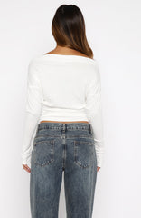 Another Time Cinched Waist Long Sleeve Top White