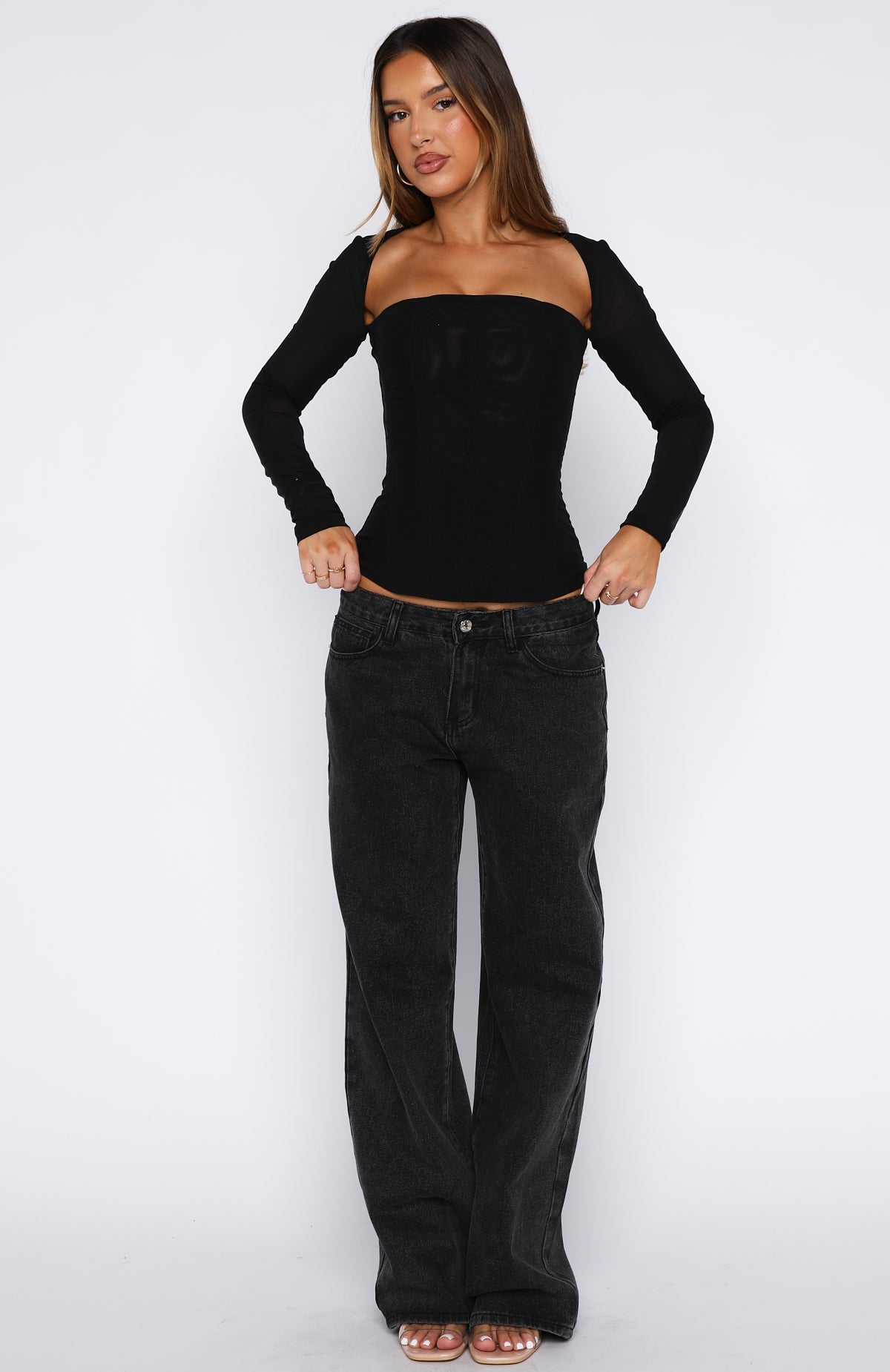 Better Believe Long Sleeve Mesh Bustier Black